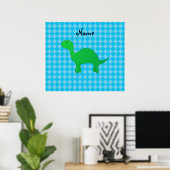 Persoonlijke benaming dinosaur blue argyle poster (Thuiskantoor)