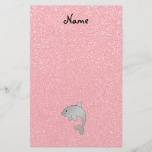 Persoonlijke benaming dolfijnroze glitter briefpapier
