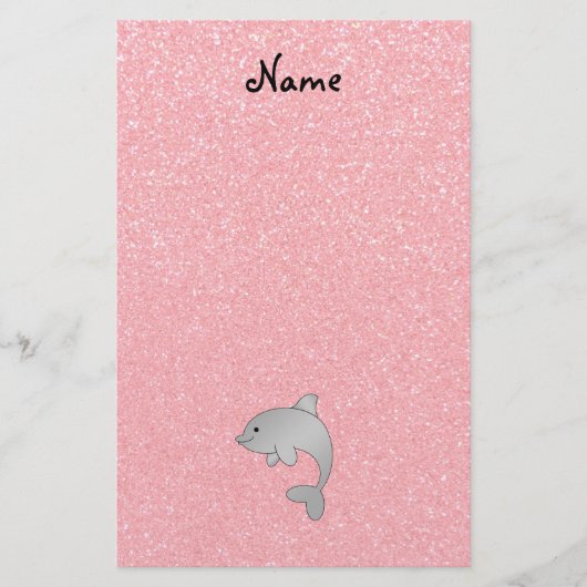 Persoonlijke benaming dolfijnroze glitter briefpapier (Voorkant)
