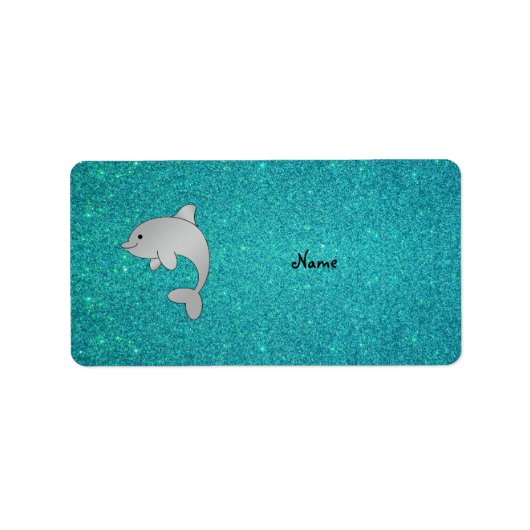 Persoonlijke benaming dolphin turquoise glitter etiket (Voorkant)