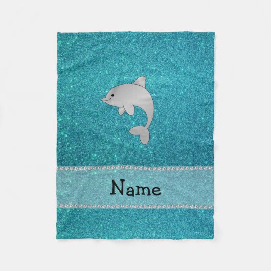 Persoonlijke benaming dolphin turquoise glitter fleece deken (Voorkant)