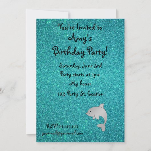 Persoonlijke benaming dolphin turquoise glitter kaart (Voorkant)