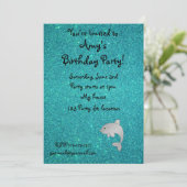 Persoonlijke benaming dolphin turquoise glitter kaart (Staand voorkant)