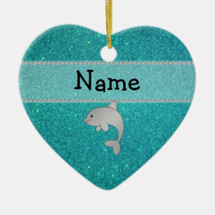 Persoonlijke benaming dolphin turquoise glitter keramisch ornament