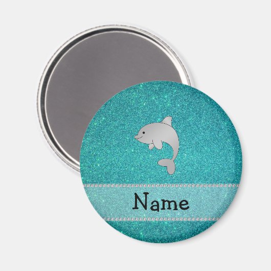 Persoonlijke benaming dolphin turquoise glitter magneet (Voorkant / Achterkant)
