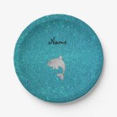 Persoonlijke benaming dolphin turquoise glitter papieren bordje (Voorkant)