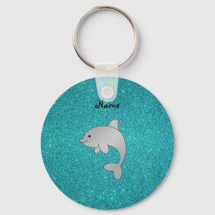 Persoonlijke benaming dolphin turquoise glitter sleutelhanger
