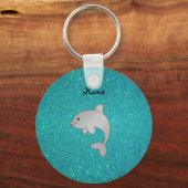 Persoonlijke benaming dolphin turquoise glitter sleutelhanger (Voorkant)