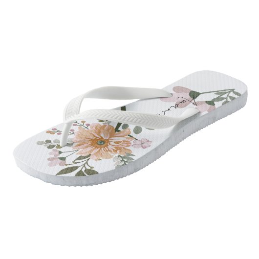 Persoonlijke benaming Floral White Teenslippers (Schuin)