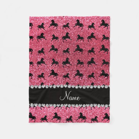 Persoonlijke benaming fuchsia roze glitter paarden fleece deken (Voorkant)
