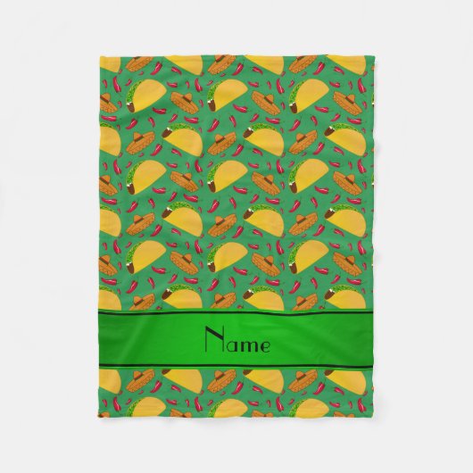 Persoonlijke benaming groene tacos sombreros chili fleece deken (Voorkant)