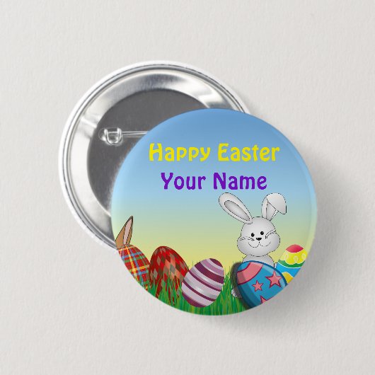 Persoonlijke benaming Happy Easter Pinback Ronde Button 5,7 Cm (Voorkant /achterkant)