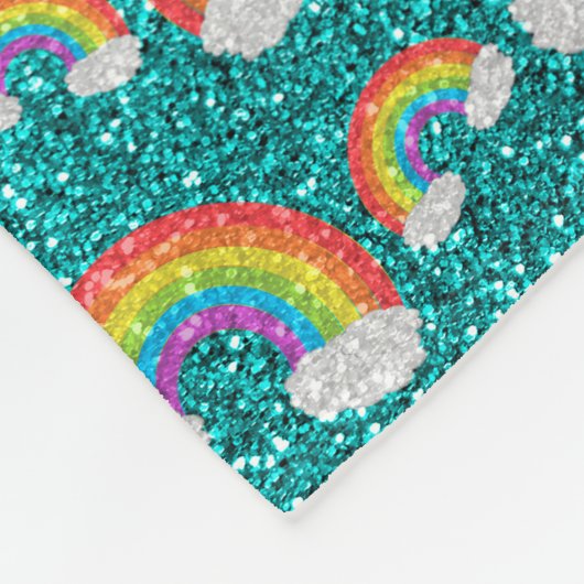 Persoonlijke benaming heldere aqua glitter rainbow fleece deken (Hoek)
