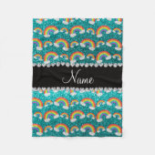 Persoonlijke benaming heldere aqua glitter rainbow fleece deken (Voorkant)