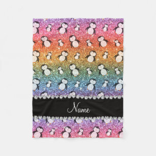 Persoonlijke benaming heldere regenbooglitterpingu fleece deken