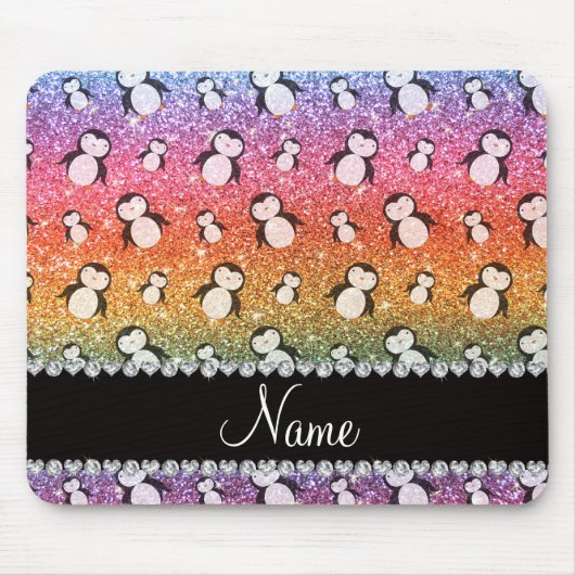 Persoonlijke benaming heldere regenbooglitterpingu muismat (Voorkant)