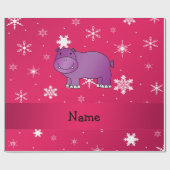 Persoonlijke benaming hippo roze sneeuwvlokken cadeaupapier (Vlak)