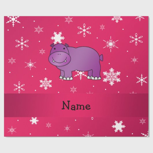 Persoonlijke benaming hippo roze sneeuwvlokken cadeaupapier (Vlak)