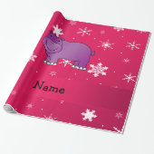 Persoonlijke benaming hippo roze sneeuwvlokken cadeaupapier (Uitgerold)