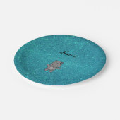 Persoonlijke benaming hippo turquoise glitter papieren bordje (Gekanteld)