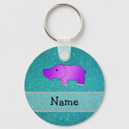 Persoonlijke benaming hippo turquoise glitter sleutelhanger (Voorkant)