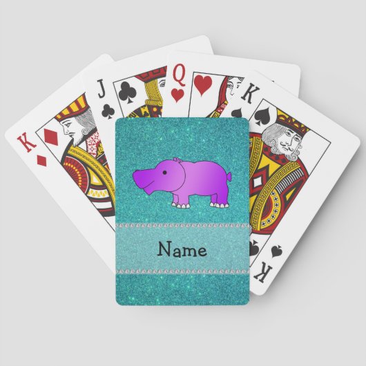 Persoonlijke benaming hippo turquoise glitter speelkaarten (Achterkant)