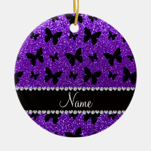 Persoonlijke benaming indigo paarse glitter butter keramisch ornament (Voorkant)