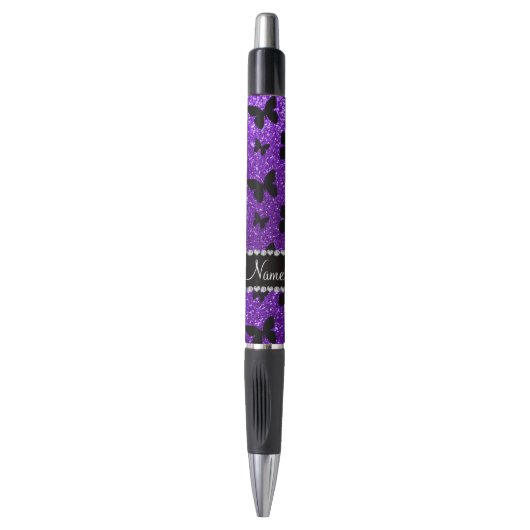 Persoonlijke benaming indigo paarse glitter butter pen (Voorkant Verticaal)