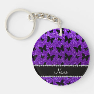 Persoonlijke benaming indigo paarse glitter butter sleutelhanger