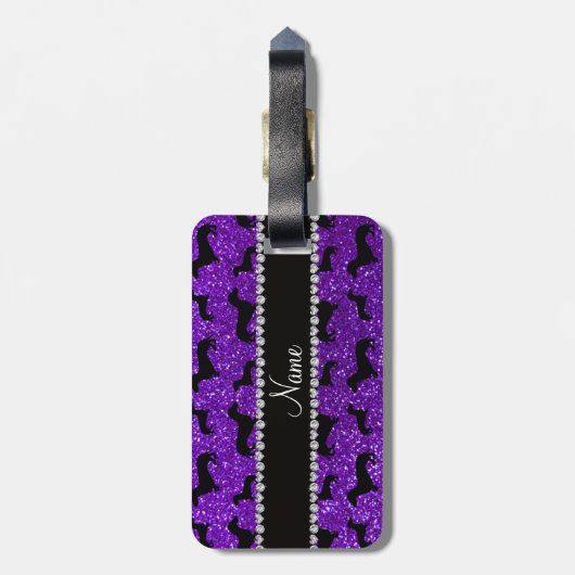 Persoonlijke benaming indigo paarse glitter dachsh bagagelabel (Achterkant verticaal)