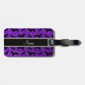 Persoonlijke benaming indigo paarse glitter dachsh bagagelabel (Achterkant horizontaal)