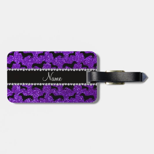 Persoonlijke benaming indigo paarse glitter dachsh bagagelabel (Achterkant horizontaal)