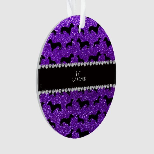 Persoonlijke benaming indigo paarse glitter dachsh ornament (voorkant)