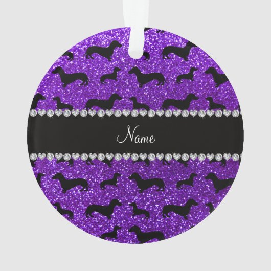 Persoonlijke benaming indigo paarse glitter dachsh ornament (achterkant)