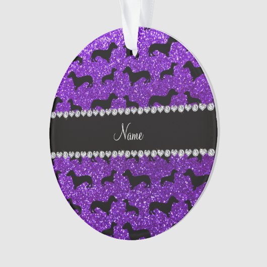 Persoonlijke benaming indigo paarse glitter dachsh ornament (voorkant)
