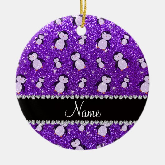 Persoonlijke benaming indigo paarse glitter pingui keramisch ornament (Voorkant)