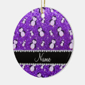 Persoonlijke benaming indigo paarse glitter pingui keramisch ornament (Links)