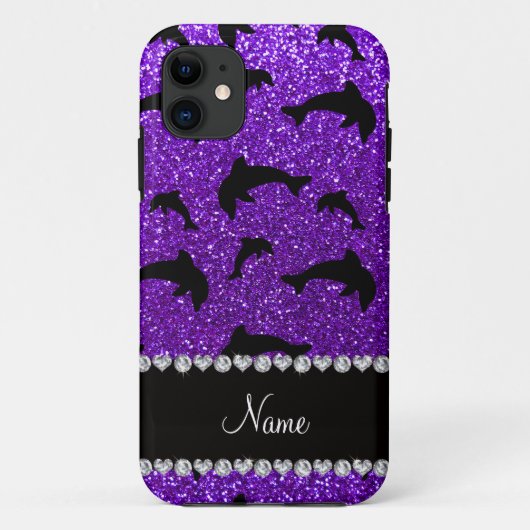 Persoonlijke benaming indigo paarse glitterdolfijn Case-Mate iPhone case (Achterkant)