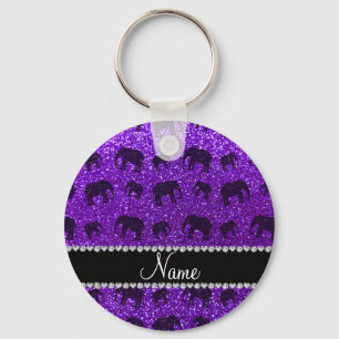 Persoonlijke benaming indigo paarse glitterolifant sleutelhanger