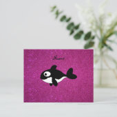 Persoonlijke benaming killerwalvis roze glitter briefkaart (Staand voorkant)