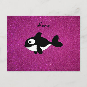 Persoonlijke benaming killerwalvis roze glitter briefkaart