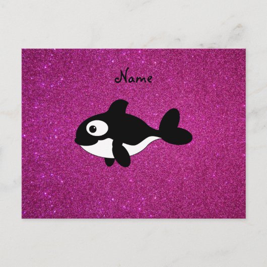 Persoonlijke benaming killerwalvis roze glitter briefkaart (Voorkant)
