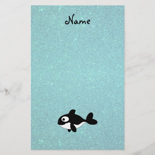 Persoonlijke benaming killerwalvis turquoise glitt briefpapier (Voorkant)
