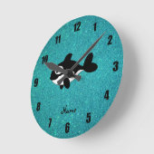 Persoonlijke benaming killerwalvis turquoise glitt ronde klok (Hoek)