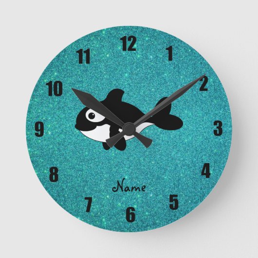 Persoonlijke benaming killerwalvis turquoise glitt ronde klok (Voorkant)