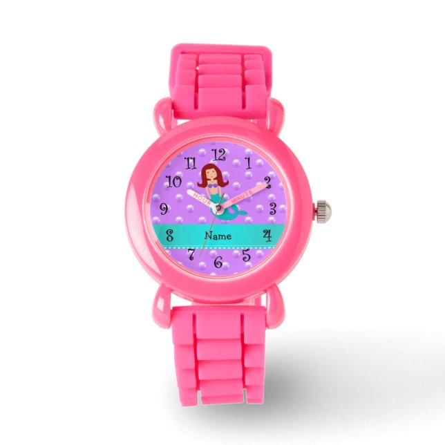 Persoonlijke benaming mermaïde paarse parels horloge (Voorkant)