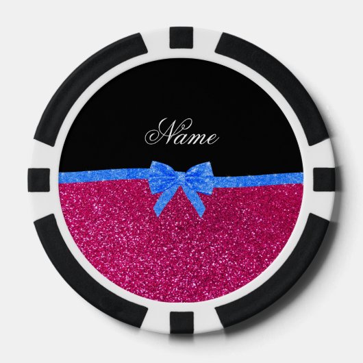 Persoonlijke benaming neon hot roze glitter blue b pokerchips (Voorkant)