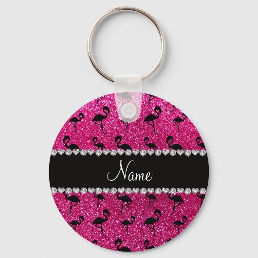 Persoonlijke benaming neon hot roze glitter flamin sleutelhanger (Voorkant)