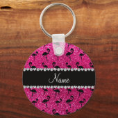 Persoonlijke benaming neon hot roze glitter flamin sleutelhanger (Voorkant)
