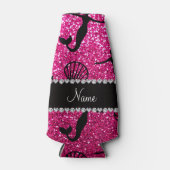 Persoonlijke benaming neon hot roze glitter mermai flesjeskoeler (Voorkant)